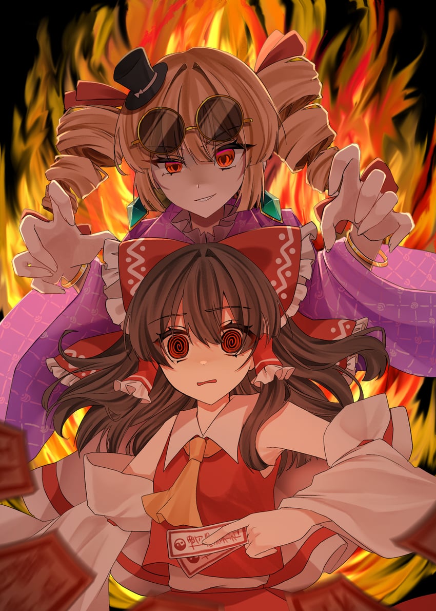 hakurei reimu and yorigami jo'on (touhou) drawn by izumi_no_yasushi_aya