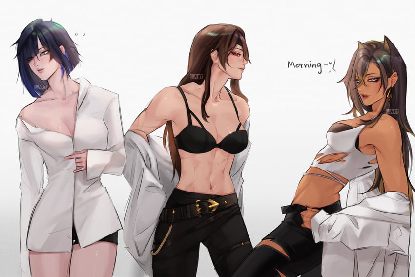 yelan, beidou, and dehya (genshin impact) drawn by lart_art1