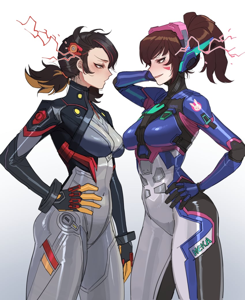 d.va and peni parker (marvel and 4 more) drawn by ratatatat74