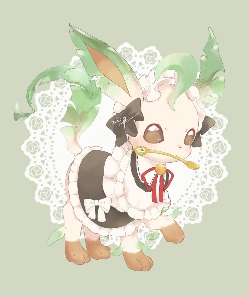 glaceon and leafeon (pokemon and 1 more) drawn by mkt_(buizu-miki)