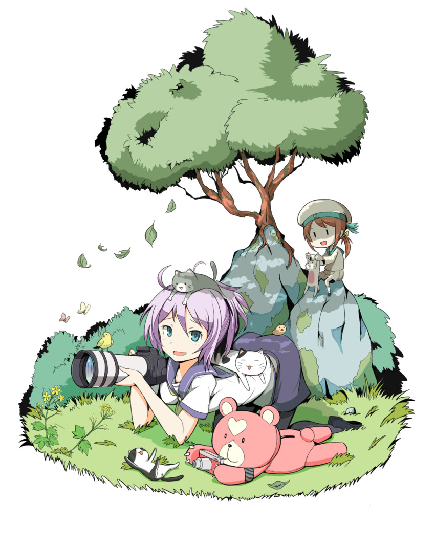 aoba, error musume, girl holding a cat, batsubyou, kirishima, and 1 more (kantai collection and 1 more) drawn by akizuki_shigure