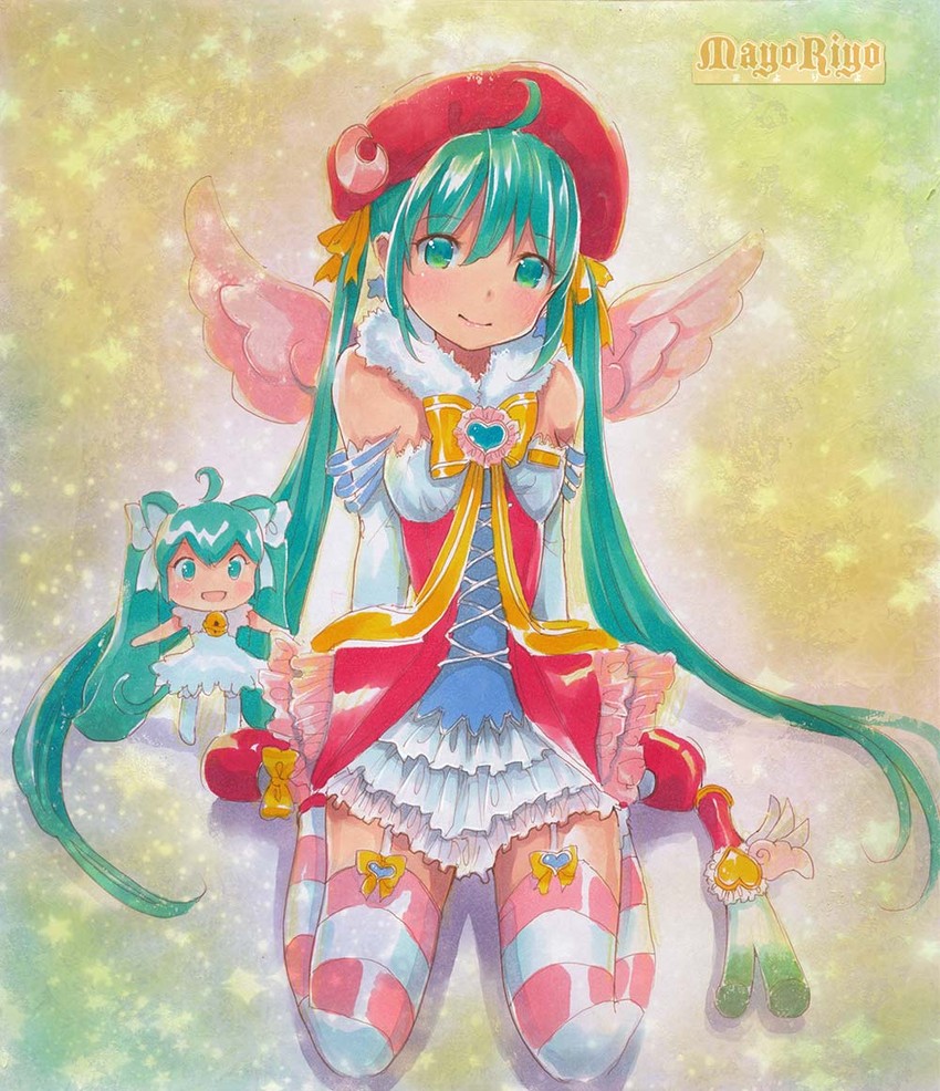 hatsune miku and chibi miku (vocaloid) drawn by mayo_riyo