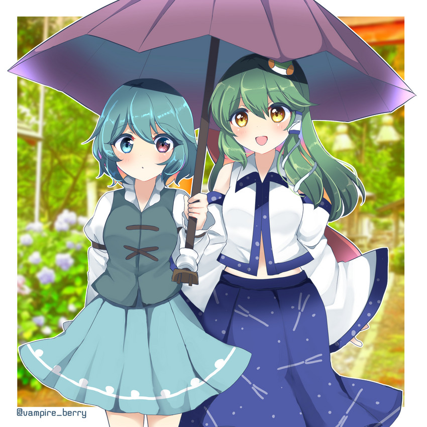 kochiya sanae and tatara kogasa (touhou) drawn by ougi_hina