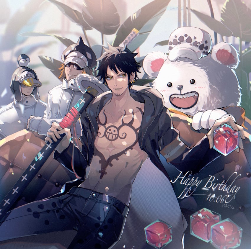 trafalgar law, bepo, penguin, and shachi (one piece) drawn by linch