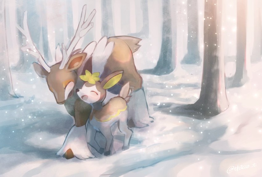 deerling, sawsbuck, sawsbuck, and deerling (pokemon) drawn by kikuyoshi_(tracco)