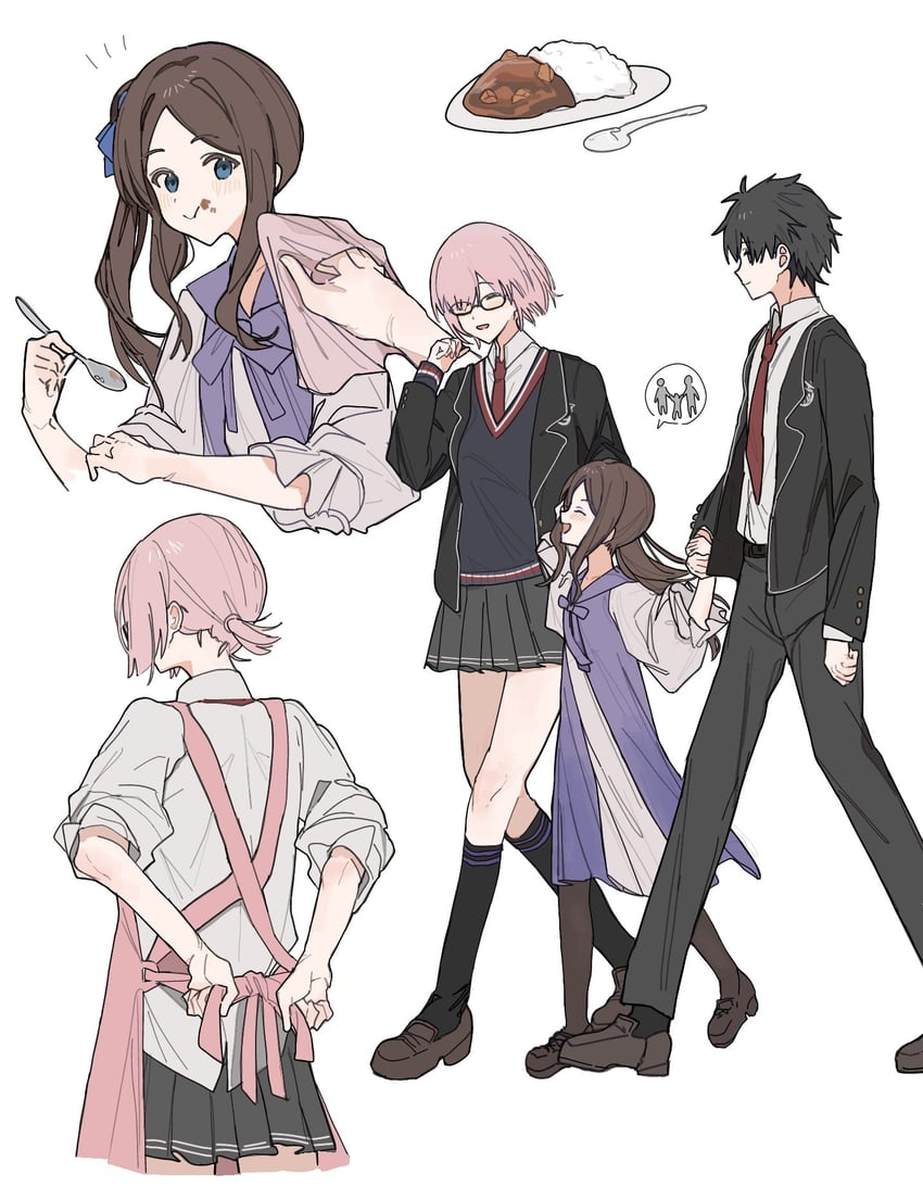 mash kyrielight, fujimaru ritsuka, and leonardo da vinci (fate and 1 more) drawn by noyane