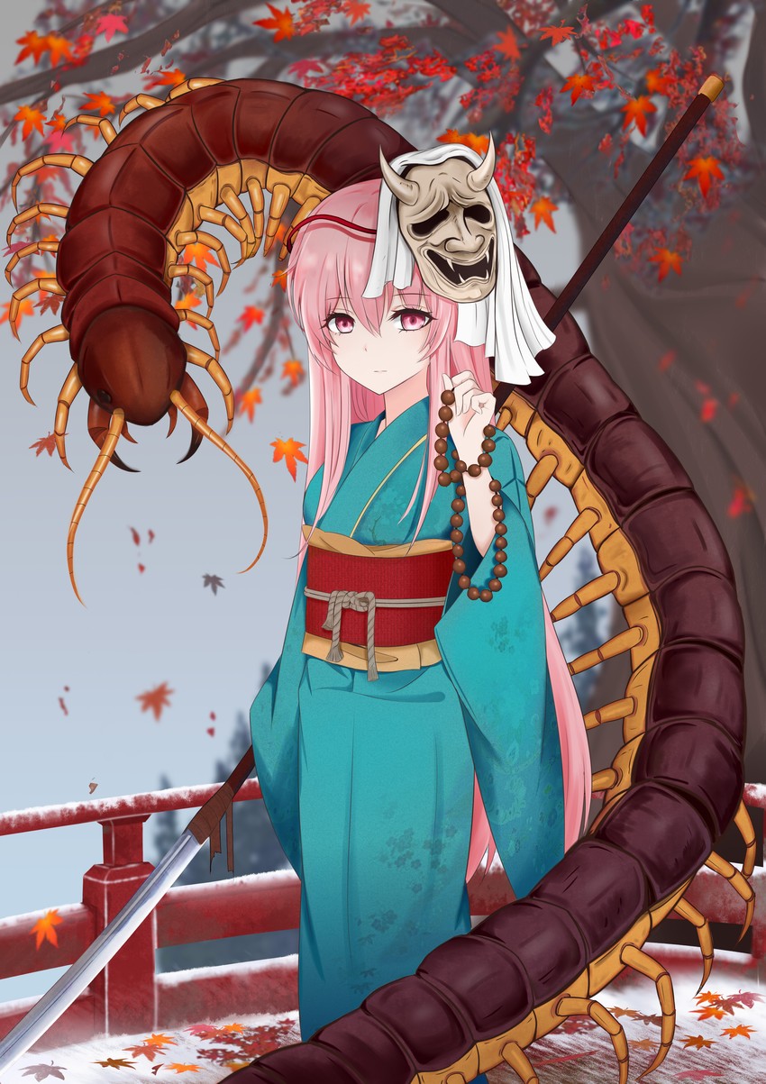 hata no kokoro and corrupted monk (touhou and 1 more) drawn by zeukiar