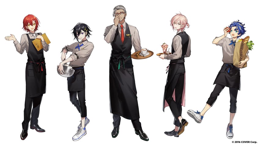 astel leda, hanasaki miyabi, kanade izuru, rikka, and arurandeisu (holostars) drawn by itefu