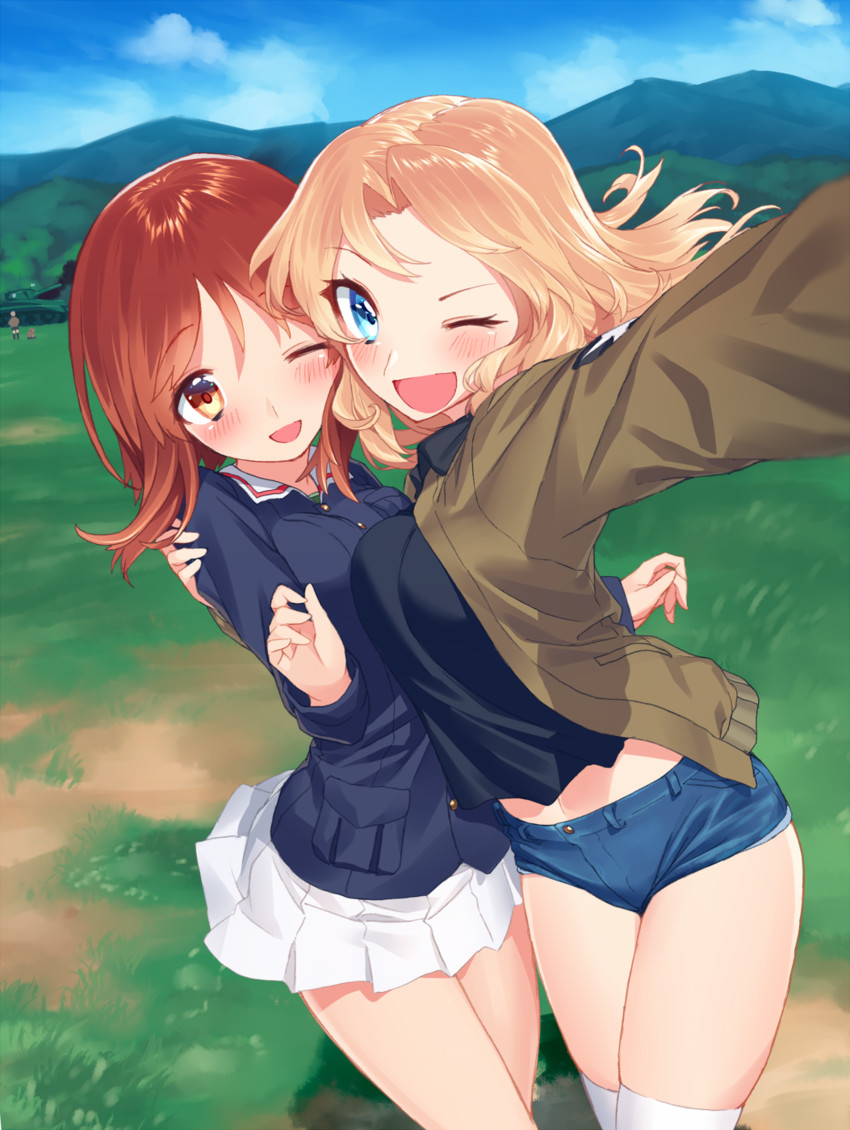 nishizumi miho and kay (girls und panzer) drawn by blew_andwhite