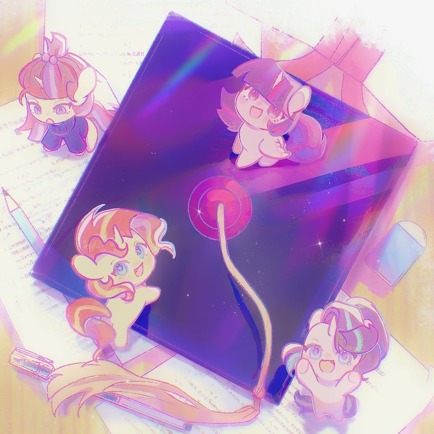 twilight sparkle, sunset shimmer, starlight glimmer, and moondancer (my little pony and 2 more) drawn by bukeshiyonggu185