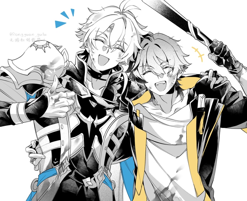 trailblazer, caelus, and phainon (honkai and 1 more) drawn by rongyuan_gulu