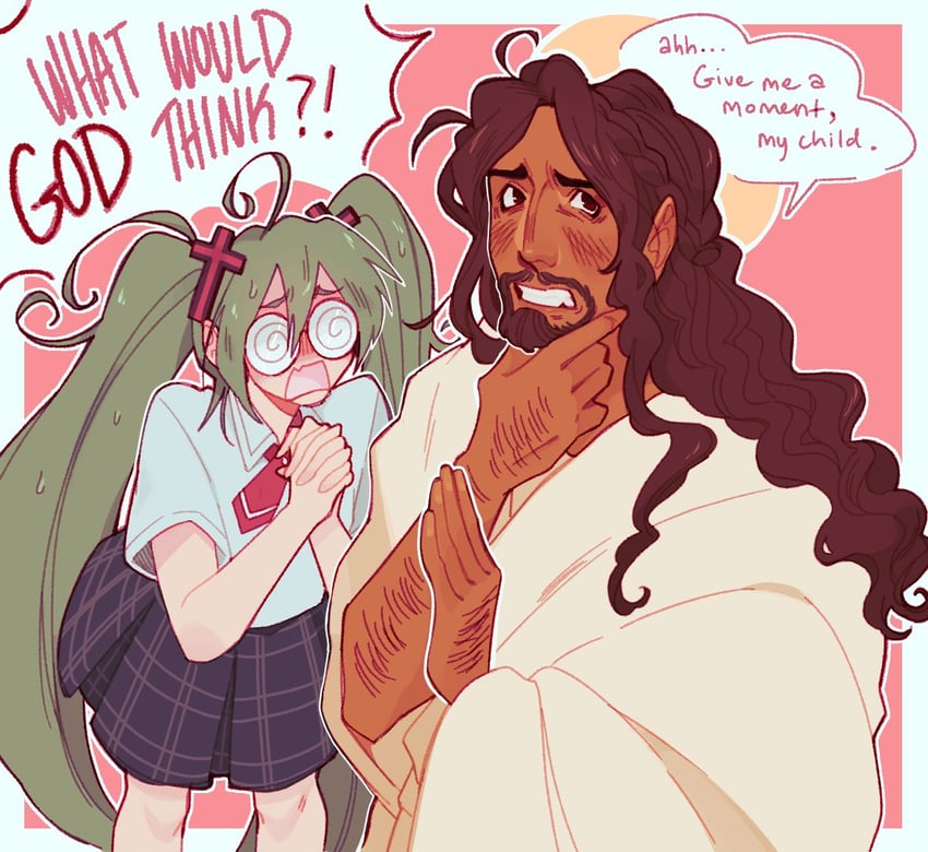 hatsune miku and jesus (vocaloid and 2 more) drawn by captainharlock