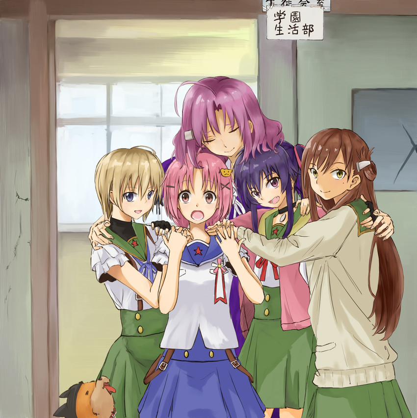 ebisuzawa kurumi, takeya yuki, wakasa yuuri, naoki miki, sakura megumi, and 1 more (gakkou gurashi!) drawn by ize_(bracer)