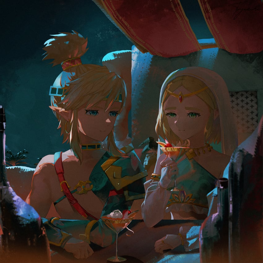 link and princess zelda (the legend of zelda and 1 more) drawn by tsujieiri