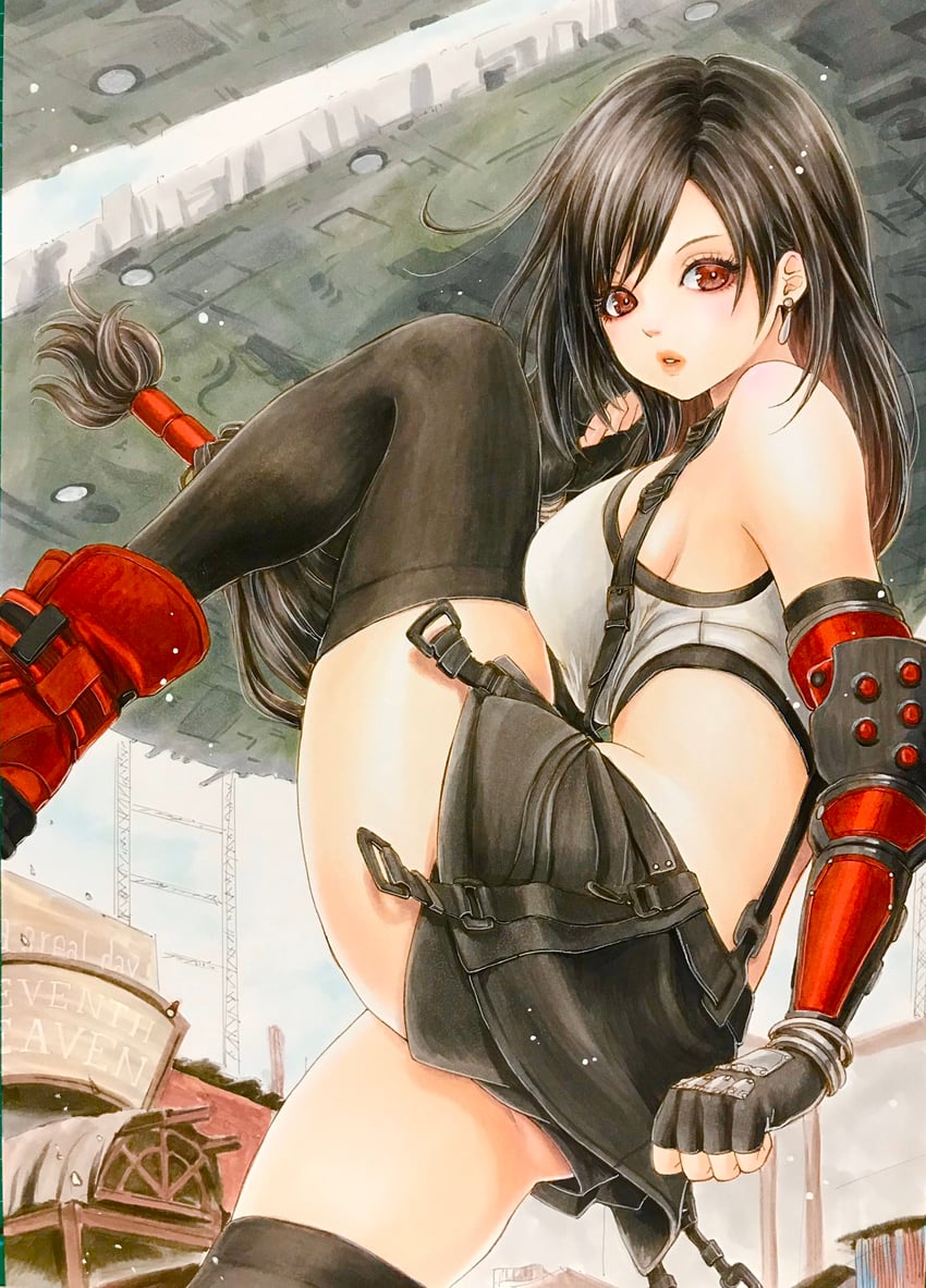 tifa lockhart (final fantasy and 2 more) drawn by jiimusume