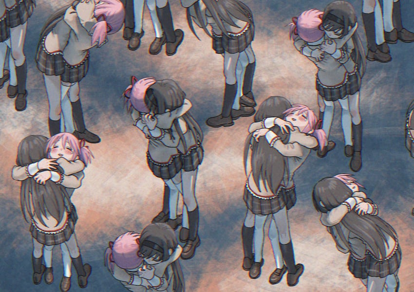 akemi homura and kaname madoka (mahou shoujo madoka magica) drawn by koze_niire