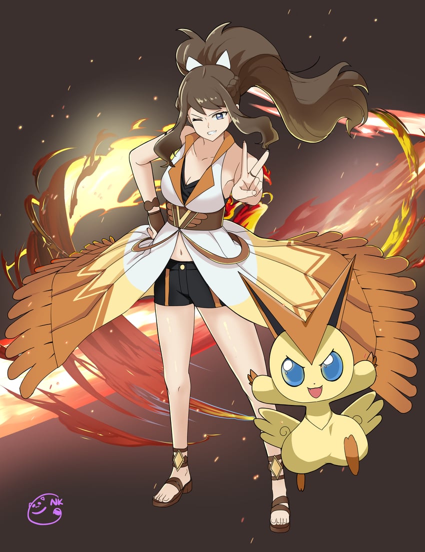 hilda and victini (pokemon and 1 more) drawn by neogul_kim