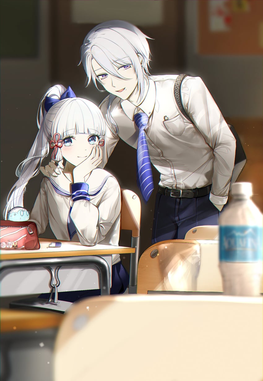 kamisato ayaka, slime, and kamisato ayato (genshin impact) drawn by isobe47