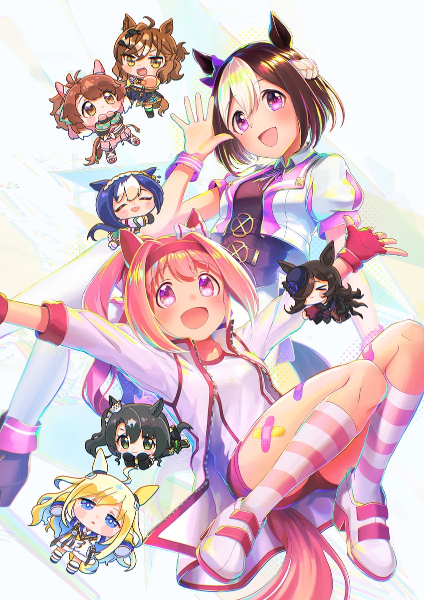 rice shower, special week, haru urara, jungle pocket, dantsu flame, and 3 more (umamusume) drawn by moko39_takasora and ponpochi