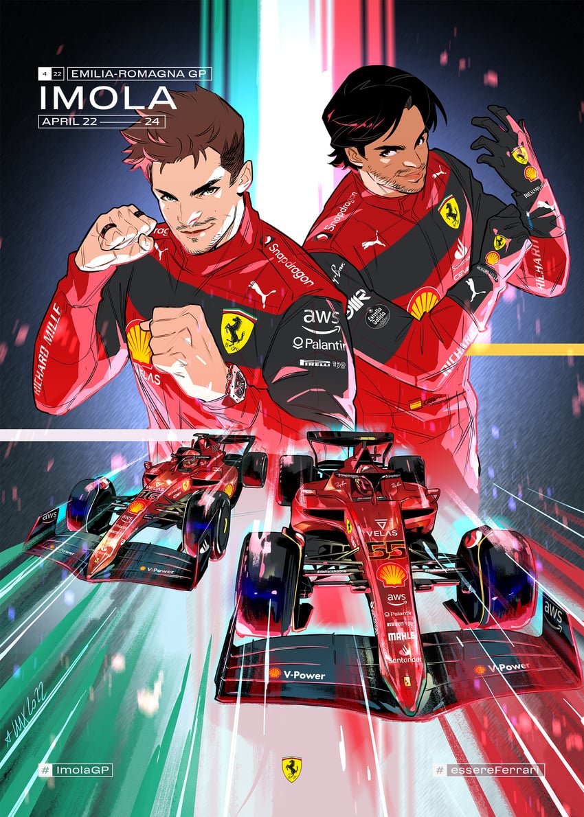 charles leclerc and carlos sainz (real life and 1 more) drawn by serluxfero