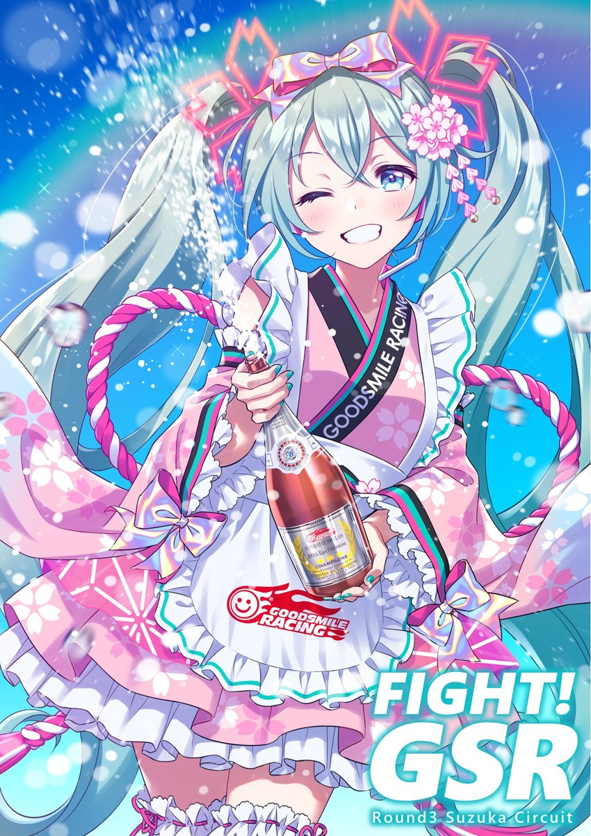 hatsune miku and racing miku (vocaloid and 1 more) drawn by morikura_en