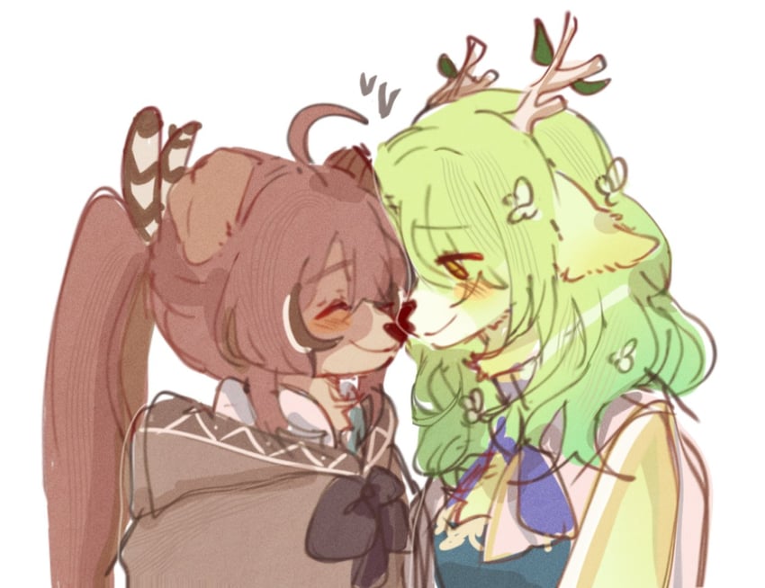 nanashi mumei and ceres fauna (hololive and 1 more) drawn by sk13