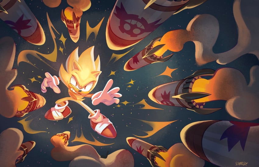 sonic the hedgehog and super sonic (sonic) drawn by starrjoy