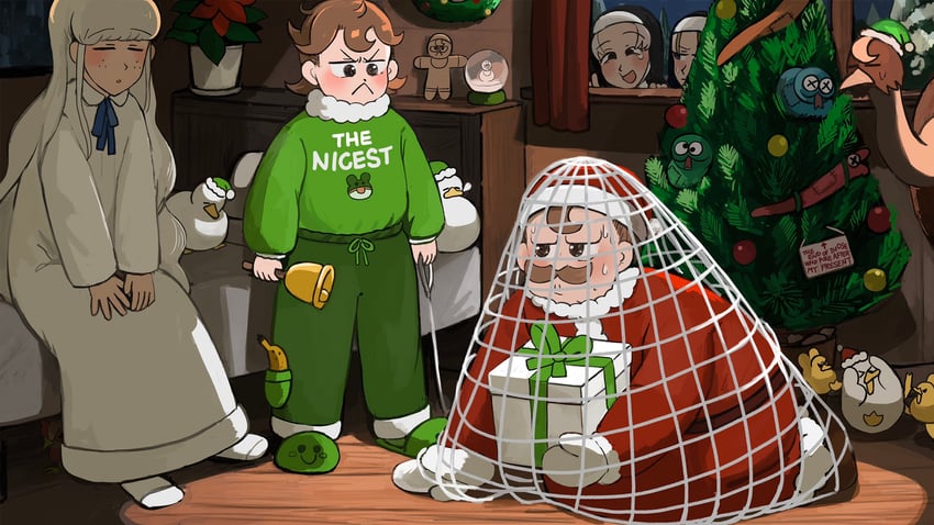 froggy nun, strict nun, sheep nun, smug nun, and froggy nun's father (little nuns) drawn by diva_(hyxpk)