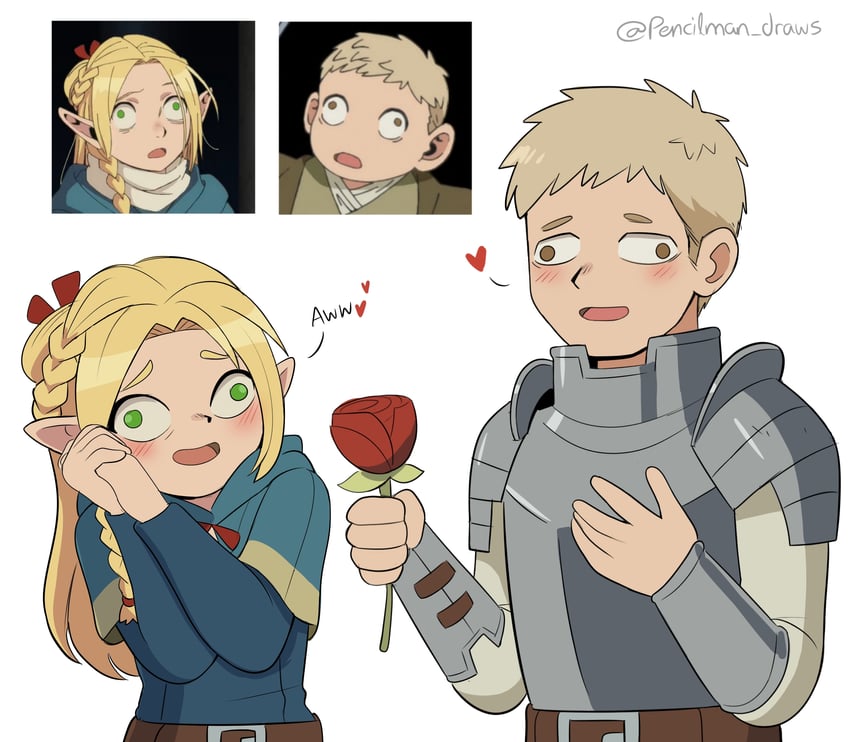 marcille donato and laios touden (dungeon meshi) drawn by pencilman_draws