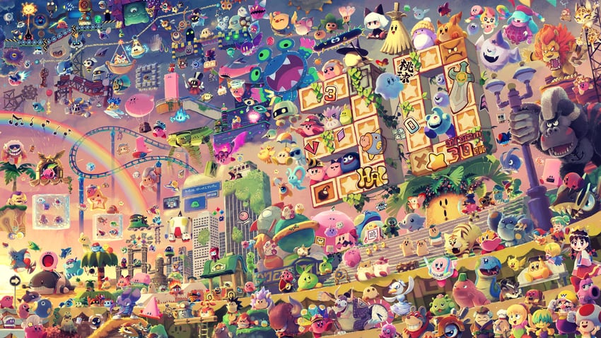 kirby, waddle dee, king dedede, wario, magolor, and 246 more (mario and 24 more) drawn by suyasuyabi
