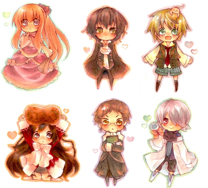 alice, oz vessalius, xerxes break, gilbert nightray, sharon rainsworth, and 2 more (pandora hearts) drawn by butterfly_step