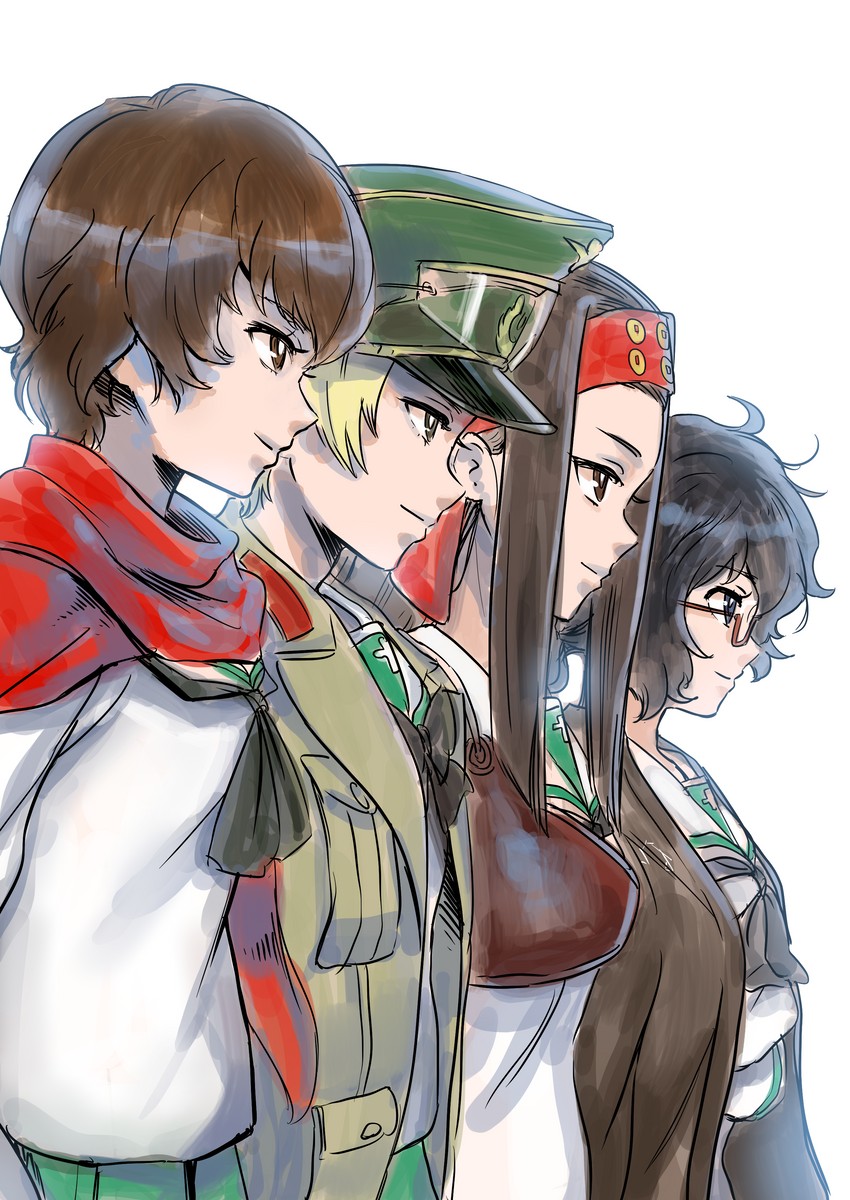erwin, caesar, oryou, and saemonza (girls und panzer) drawn by kuppipi_ramutarou