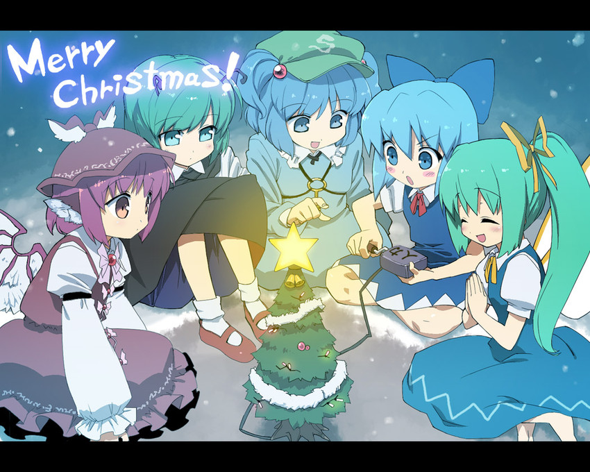 cirno, kawashiro nitori, mystia lorelei, daiyousei, and wriggle nightbug (touhou) drawn by tonbi