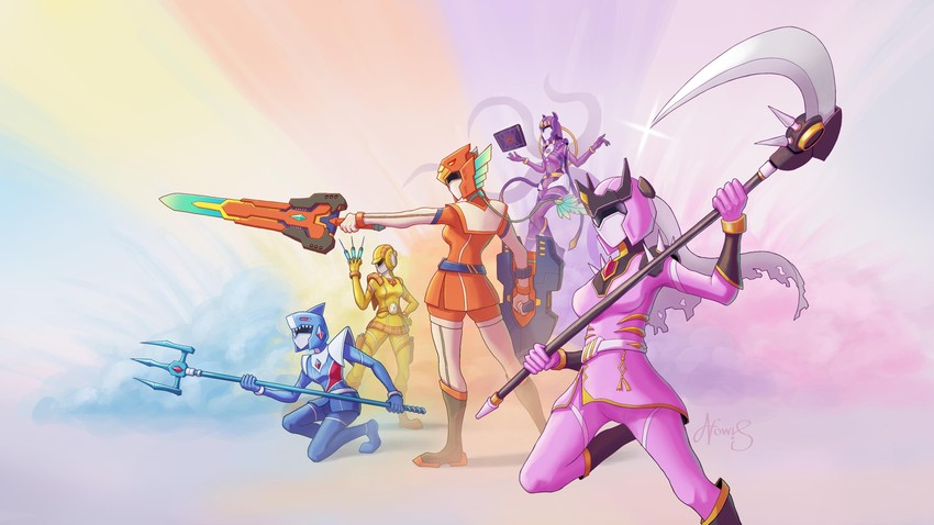 gawr gura, mori calliope, ninomae ina'nis, takanashi kiara, watson amelia, and 1 more (hololive and 3 more) drawn by nowis-337