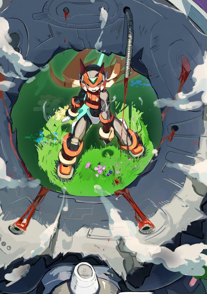 zero and zero(z) (mega man and 2 more) drawn by omochi_(mochi_skymega)