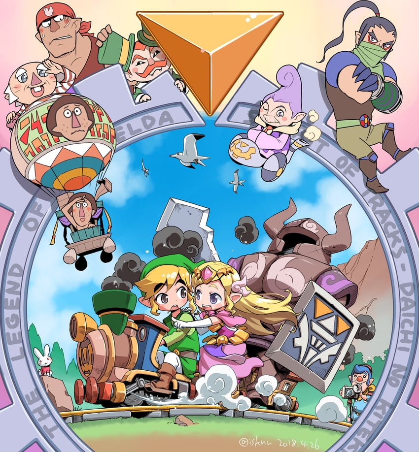 link, princess zelda, toon link, toon zelda, phantom, and 7 more (the legend of zelda and 1 more) drawn by isedaichi_ken