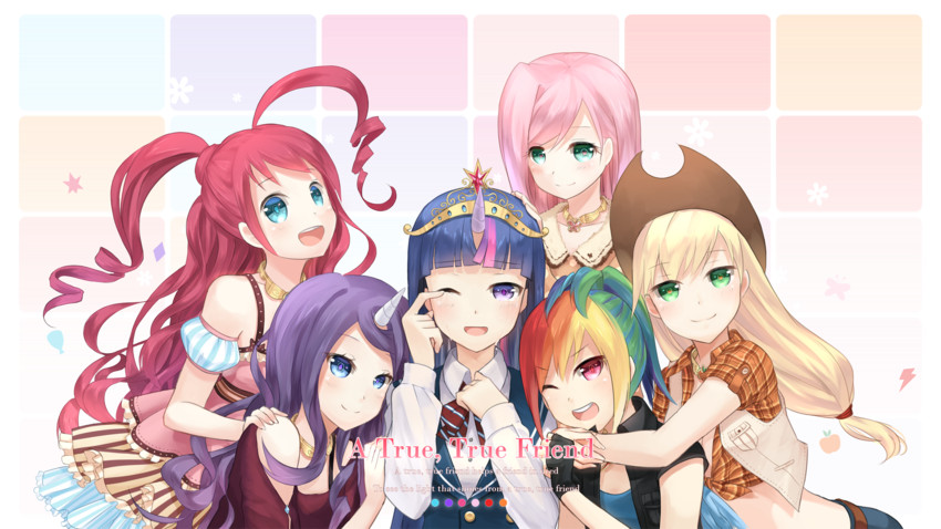 twilight sparkle, fluttershy, rainbow dash, pinkie pie, rarity, and 1 more (my little pony and 1 more) drawn by tsuruki_noki