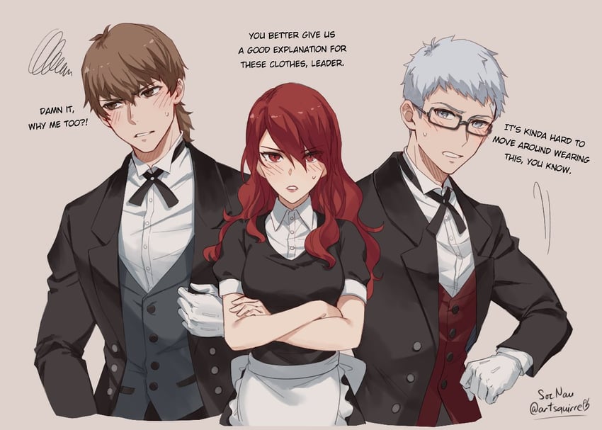 kirijou mitsuru, sanada akihiko, and aragaki shinjirou (persona and 1 more) drawn by soc_nau