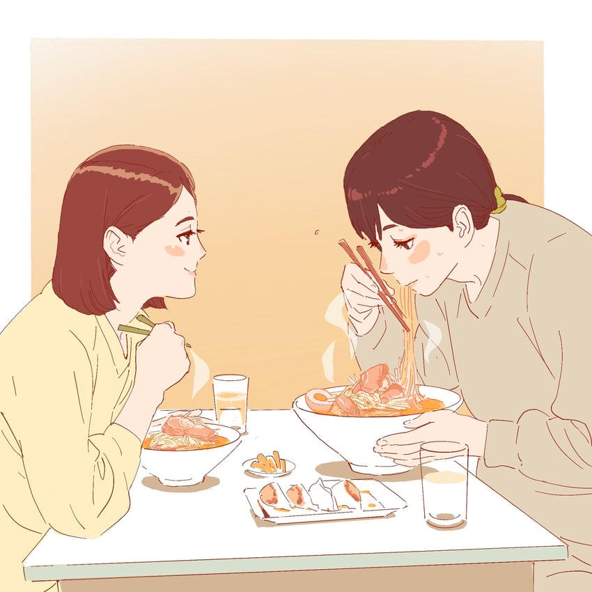 nomoto yuki and kasuga totoko (tsukuritai onna to tabetai onna) drawn by 55bata6rou