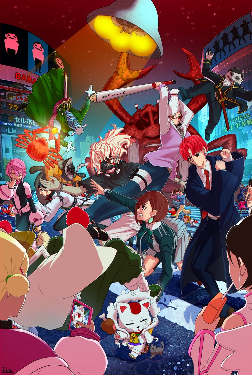 uraraka ochaco, hyuuga hinata, ayase momo, takakura ken, kaneki ken, and 13 more (boku no hero academia and 6 more) drawn by tokishima_sikuka