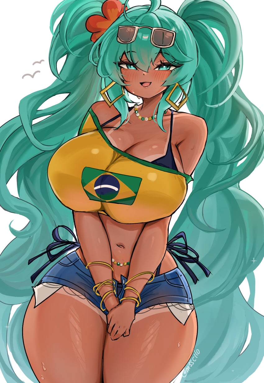 hatsune miku and brazilian miku (vocaloid) drawn by clio_(mssclio)