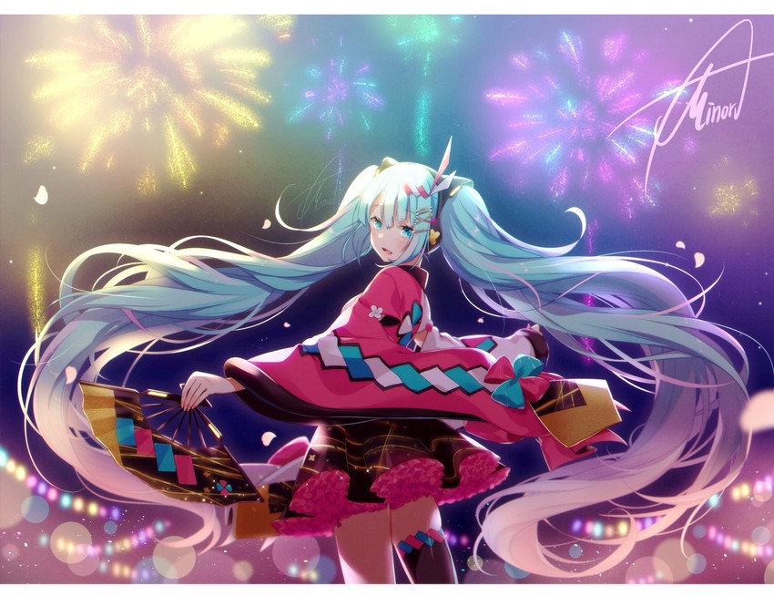 hatsune miku and magical mirai miku (vocaloid and 1 more) drawn by asagao_minoru