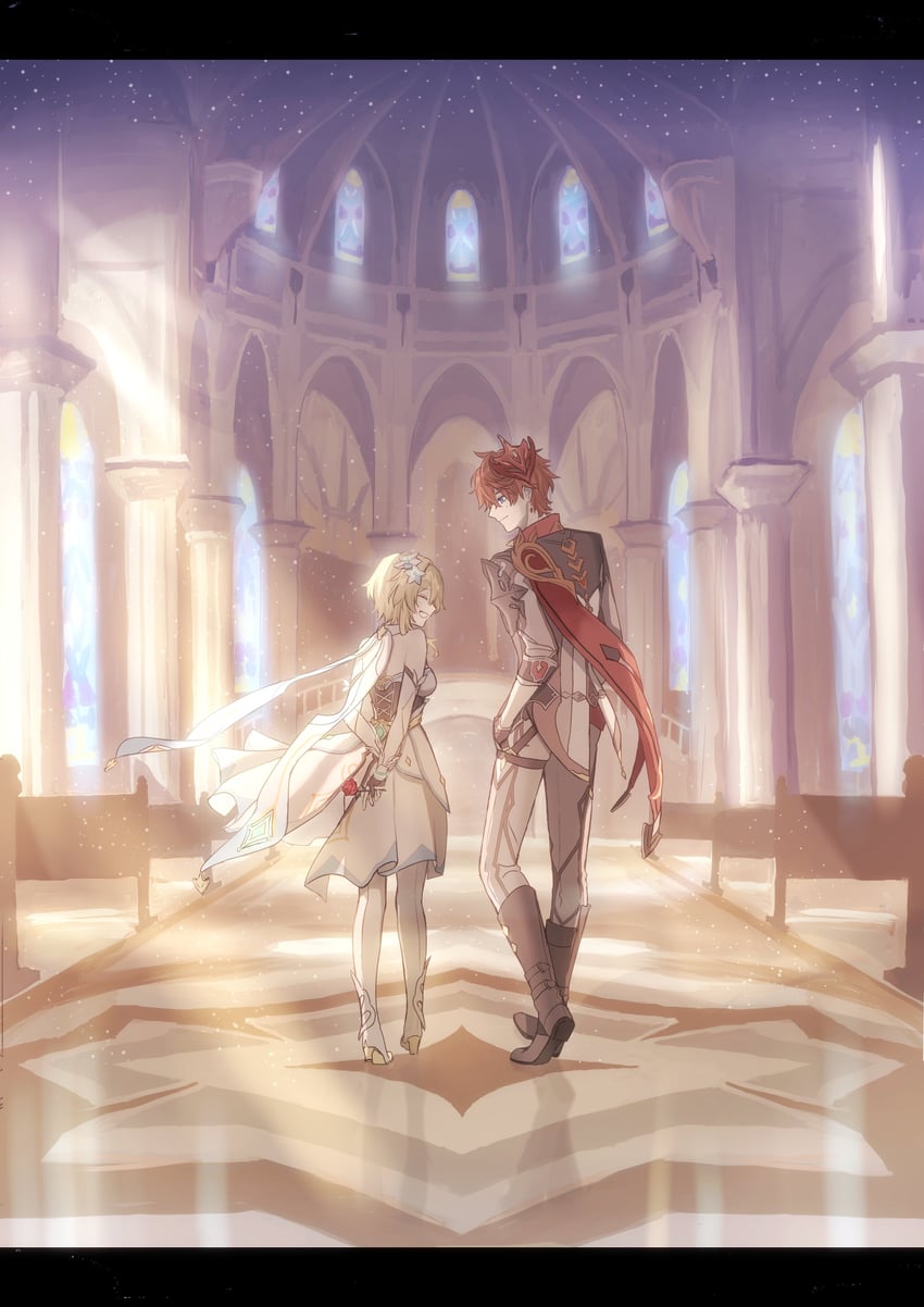 lumine and tartaglia (genshin impact) drawn by naya_nya23