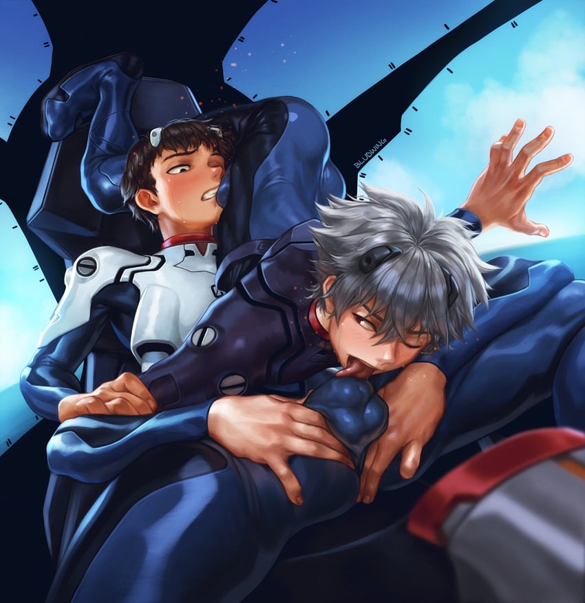 ikari shinji and nagisa kaworu (neon genesis evangelion) drawn by bludwing