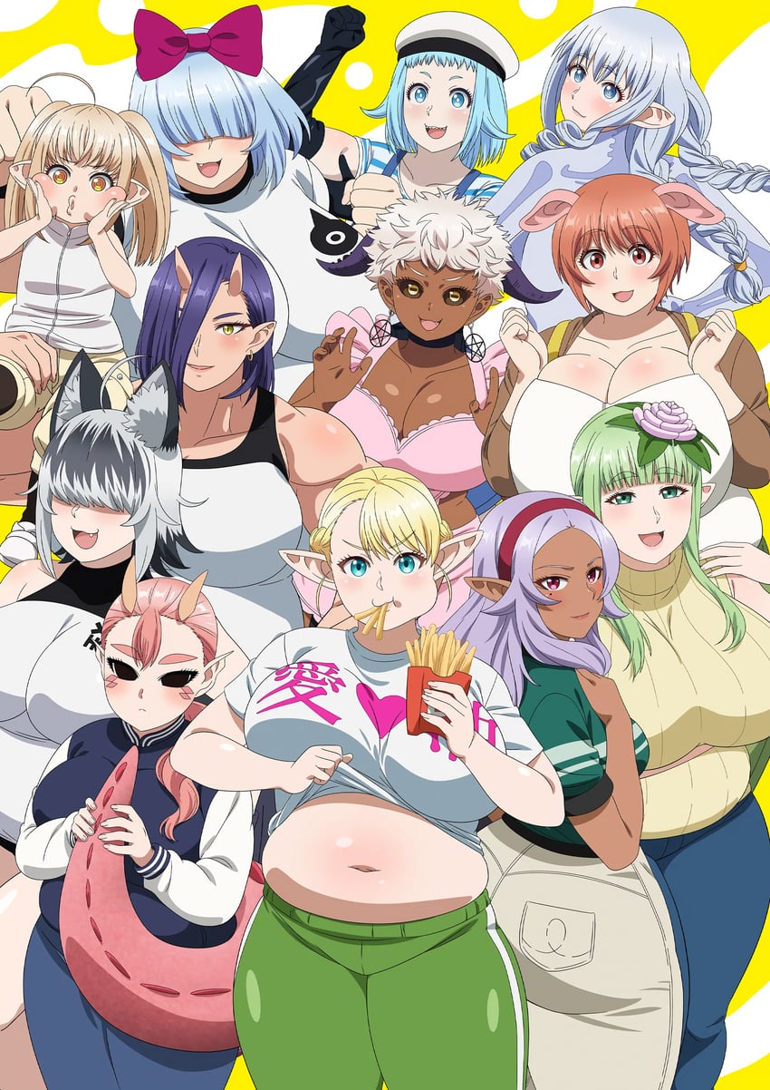 elfuda, kuroeda, oga, satero, oku, and 6 more (elf-san wa yaserarenai.) drawn by synecdoche