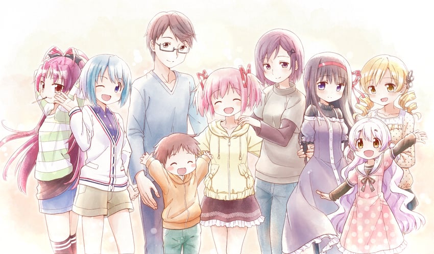 akemi homura, kaname madoka, miki sayaka, sakura kyoko, tomoe mami, and 4 more (mahou shoujo madoka magica) drawn by iso_usagi