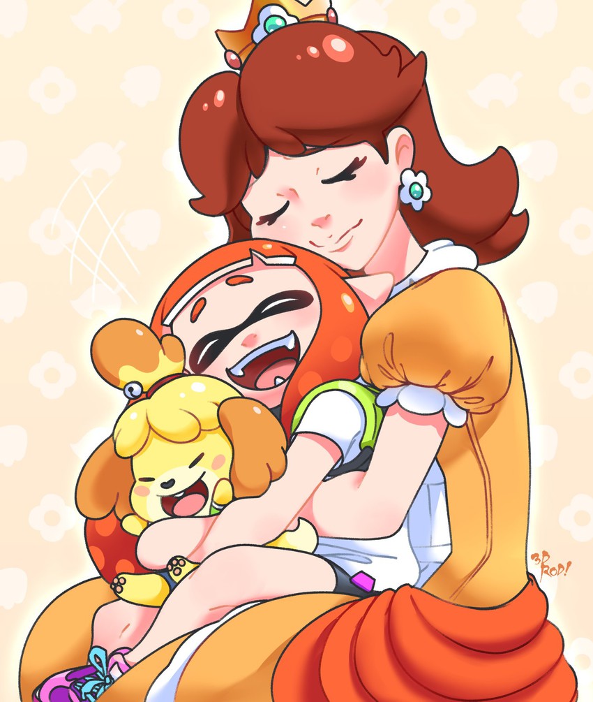 inkling player character, inkling girl, princess daisy, and isabelle (splatoon and 3 more) drawn by 3d_rod!