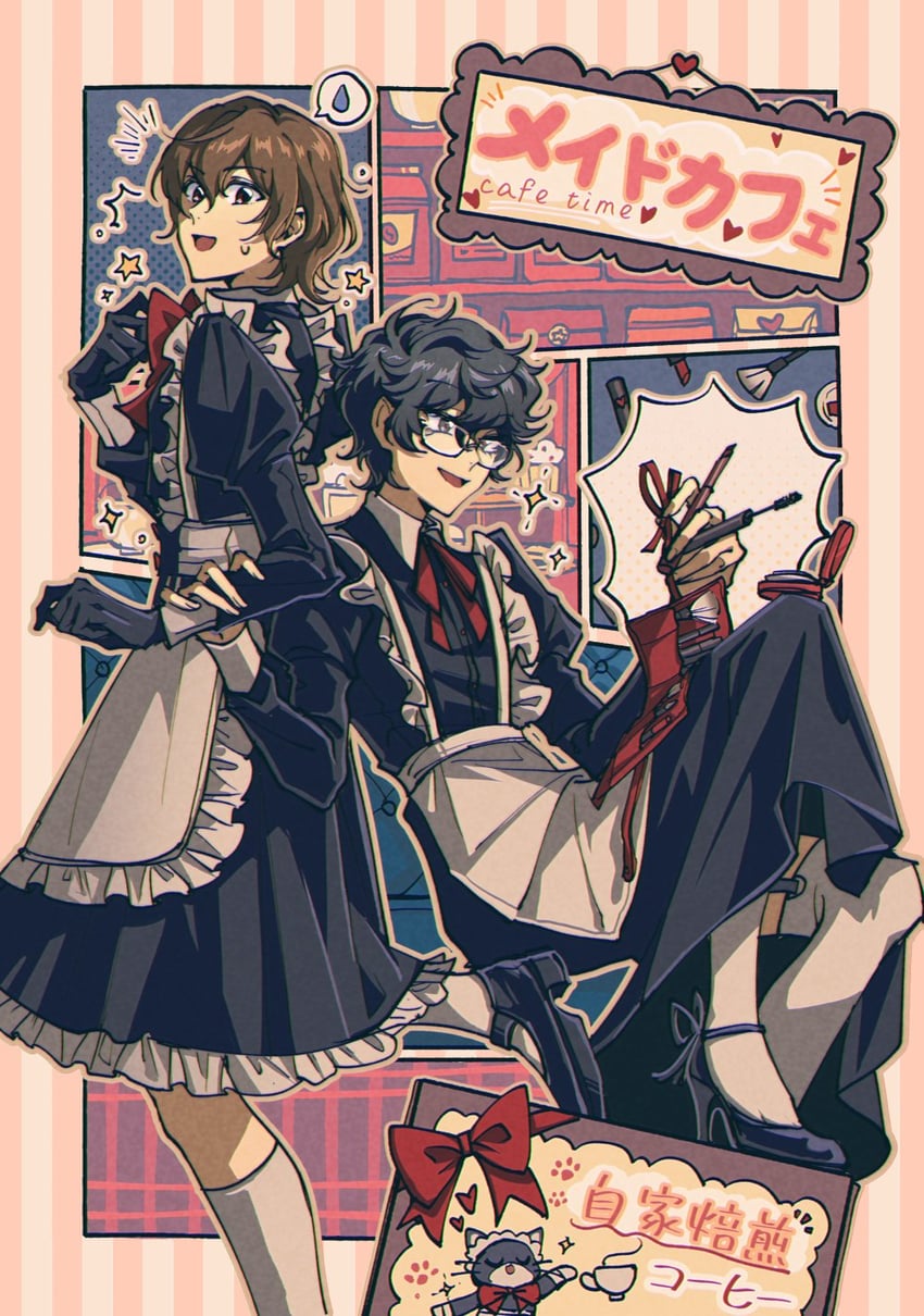 amamiya ren, akechi gorou, and morgana (persona and 1 more) drawn by catrom_nya