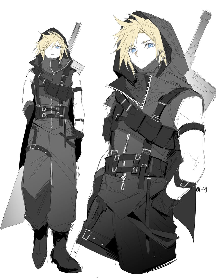 cloud strife (final fantasy and 2 more) drawn by duoj_ji