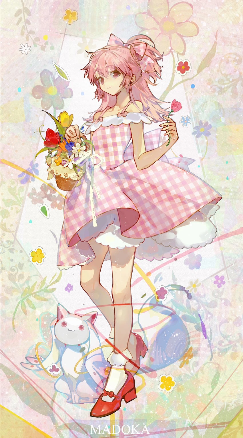 kaname madoka and kyubey (mahou shoujo madoka magica) drawn by qinghejunzi